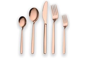 Berglander Set 30 posate in titanio placcato oro rosa, set di posate in rame da 30 pezzi, set di posate in rame color argento, servizio per 6 (rame lucido)