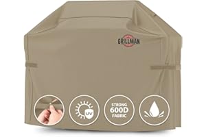 Grillman Premium BBQ Cover, Gas Barbecue Cover fits Weber BBQ, Char Broil, Outback & more, Waterproof, Heavy Duty, Windproof, Rip-Proof & UV Resistant Barbecue Covers (147L x 61W x 122H cm, Tan)