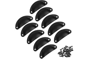 HQdeal 10PCS Poignée de Coquille Vintage, Bouton de Porte, Poignée de Meuble, Rétro Poignées de Porte en Fer Avec Vis pour Meuble Tiroir Armoire Cuisine Placard, 8,2 cm x 3,5 cm (Noir)