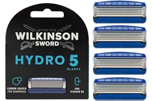 Wilkinson Sword Hydro 5 Razor Blades For Men Carbon Coated Hydrating Gel & Precision Trimmer Pack of 4 Razor Blade Refills