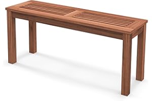 RELAX4LIFE Garden Bench, Outdoor Backless Dining Bench with Slatted Seat, 2-Seater Wooden Patio Loveseat for Entryway Garden Backyard (1)