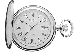 Regent Orologio da tasca da uomo Savonnette Coperchio pieghevole 47 MM Quarzo Bianco Numeri romani Data