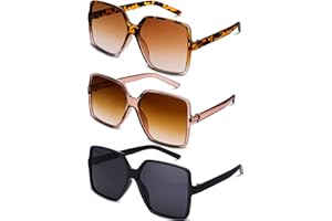 Fuyamp 3 Stück Rechteckige Übergröße Sonnenbrille Damen Herren Groß Brille, UV 400 Retro Quadrat Brillen Mode