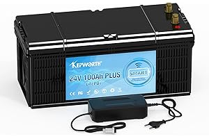 FLLYROWER LiFePO4 Bateria Bluetooth 24 V 100ah z akumulatorem klasy A i BMS Deep Cycle 10000 + do łodzi solarnej RV, kempingu, wózka golfowego i innych