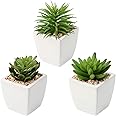 Briful Fake Succulent Plants Artificial Faux Succulents 3PCS Plastic Mini Potted Fake Succulents in Ceramic Pot for Home Desk Bathroom Decoration