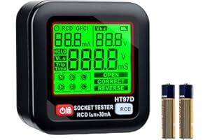 Wigearss Steckdosentester mit RCD-Prüfung und LCD-Voltage-Display, 6 Arten von Fehlerdiagnose, Leckspannungs und Stromanzeige, FI Test, 30-260V/45-65Hz