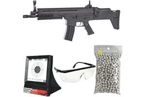 PC Softair Pacchetto Completo con Accessori - Fucile per Softair, Modello FN Scar L Cybergun, a Molla, 0,5 Joule, Colore Nero, Ricarica Manuale
