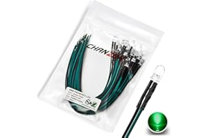 [Cavo UL] Chanzon 20 pezzi Pre Cablati 5mm LED verdi lampeggianti a diodi (lente trasparente rotonda e trasparente DC 12V) con resistenza da 560 ohm 1/4W e indicatore di Cavo da 24AWG