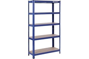 SONGMICS 5-Tier Shelving Unit, Steel Shelving Unit for Storage, Tool-Free Assembly, for Garage, Shed, Load Capacity 650 kg, 30 x 75 x 150 cm, Blue GLR30Q