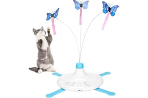 HAPPY HACHI Juguetes para Gatos Mariposa, Juguetes Interactivos para Gatos con Rotación 360 Grados, Juegos para Gatos Recargable USB 2 Cables Repuesto
