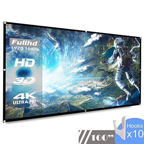 KOOGOO Pantalla de Proyector 100'', Pantalla de Proyección Diagonal 16 : 9, Outdoo Techo Portátil y Plegable de Pantalla de proyección (100 Inch)