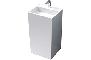 Mai & Mai Lave Main évier Vasque 42x50x90cm en Résine de Synthèse Blanc Rectangulaire Avec Perçage Pour Robinet Lavabo Avec Trop-plein à Poser au Sol Col34