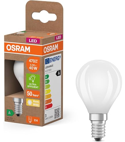 OSRAM LED-Lampe Classic Miniball, 2,2W = 470 Lumen, E14, Warmweiß (2700K), 6er-Pack – Spart Bis Zu 80% Strom!