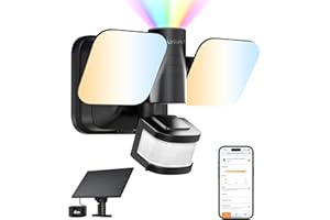 Linkind Smart Hybrid Security Light, 25W 3000LM LED Outdoor Floodlight with Solar & Mains Powered, IP65 Outdoor Lights with 240° PIR Motion Sensor, CCT Dimmable, Timer & RGB Night Light