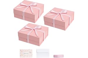 CHARMGIFTBOX 18 x 17 x 8 cm Pink Gift Boxes with Lids 3 Pack, Magnetic Purple Gift Box with Card, Small Collapsible Boxes for Birthday Party Bridesmaid Christmas Presents