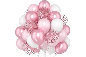 CAPANEUS 60 Stück Rosa Ballons, 12 Zoll Metallische Rosa Weiß Helium Luftballons, Pink Konfetti Latexballons für Mädchen Frauen Hochzeit Babyparty Geburtstagsdeko
