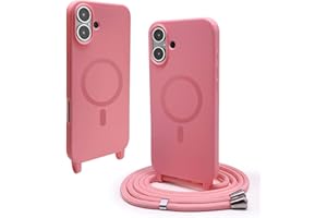 BGHHEU Handykette Hülle kompatibel mit iPhone 16 mit Band,Handyhülle Kompatibel mit MagSafe,Abnehmbar Kordel zum Umhängen Silikon Case Magnetische Handyhülle,Pink