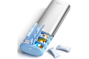 ‎VAYDEER VAYDEER Tablettenbox 7 Tage [LFGB-zertifiziert] [Trockensicher] [Lichtgeschützt] [Aluminium] Reise-Pillendose Tabletten-Organizer für 2× täglich Medikamentenbox, morgens & abends Silber