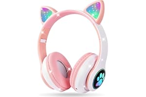 AXFEE Cuffie Bluetooth per Bambini, LED Cuffie Cablate/Wireless con Orecchio di Gatto, Pieghevole Audio Stereo HD Over-Ear Cuffie per Studiare/Viaggiare, 105dB Volume Limited, Bluetooth 5.0 Version
