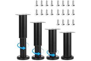 Yooler 4er Möbelfüße Set,12-18cm Möbelfüße Verstellbar, füße für möbel Metall schwarz Ersatz Stützfüße, DIY Schrankfüsse Tischfüße mit 20 Pcs Schrauben für Möbel Sofa Bett Nachttisch Fernsehschrank