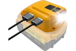 TEPULAS Battery Adapter for Dewalt 14.4V/18V/20V Lithium Ion Battery, Portable Power Source Adapter with Dual USB Ports & DC Port & LED Light, Power Supply Compatible with Dewallt DCB091