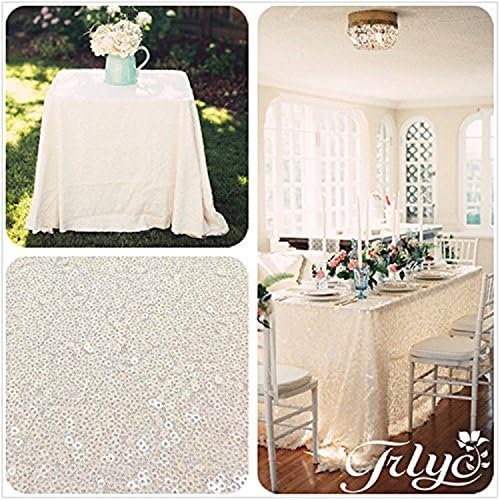 TRLYC 50"*72" Rectangle Sequin Table Cloth Wholesale Ivory Sparkly Wedding Tablecloth Glitter Table Linens