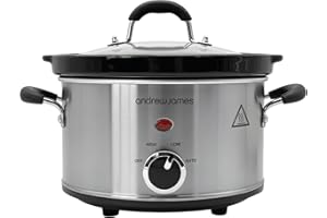 Andrew James 1.5L Slow Cooker - Roast-to-Rest – Compact Small Slow Cooker for 1–2 People with Oven-Proof Ceramic Pot, Easy-Clean Design, 3 Heat Settings & Glass Lid – Make Sauces, Soups & Small Meals