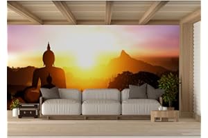 OEDIM Fotomural Vinilo para Pared Silueta de Buda en la Puesta de Sol | Fotomural para Paredes | Mural | Vinilo Decorativo | Varias Medidas 100 x 70 cm | Decoración comedores, Salones, Habitaciones...