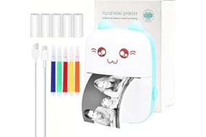 Mengtech Mini imprimante photo, imprimante thermique Bluetooth sans fil portable avec USB 5 rouleaux de papier thermique couleur stylo, compatible avec iOS Android, pour photo notes, bleu