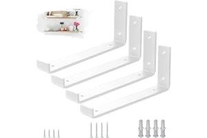 VTOPVMAX 4 Piezas Soporte Estanteria Pared Blanca - Escuadras Metalicas de L 0,5 cm Grueso con Tornillos, Soportes para Balda Flotante, 30 cm