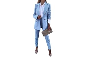 aromm 2pcs Women's Work Office Suits Elegant Long Sleeve Lapel Blazer & Trousers Clothing Set