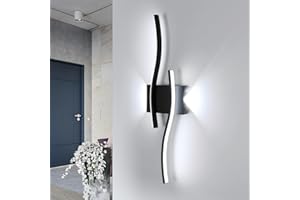 Goeco Applique da Parete Interno, 59 CM 20W 2250LM Lampada da Parete Lunga Moderna in Alluminio 6500K Luce Bianca Fredda, Lampada a Muro per Soggiorno Corridoio Camera da Letto Scala, Nero