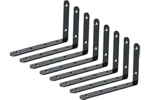 Mooche 8PCS Black Shelf Brackets 150mm, Metal L Bracket for Shelves, Wall Mounted Shelf Supports Brace Heavy Duty for Living Room Kitchen Office