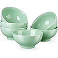 LOVECASA, Series Sweet, 660 ml Porcelain Bowl Set, 15.5 cm Grain Bowl/Soup Bowl/Dessert Bowl/Serving Plate, Blue Green, Set of 6
