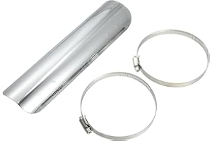 Motoforti Universal Motorcycle Exhaust Pipe Heat Shield Curved Motorbike Heat Insulation Cover, 226x60mm, Durable, Stainless Steel, Silver Tone, 1 Set