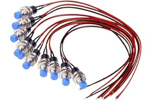 DONJON Momentary Push Button Switch,Mini Button Switch with Pre-soldered 20AWG 20cm Wires,SPST 2Pin ON/OFF Push Button Horn Switch for Car,Table Lamp (10Pcs blue)