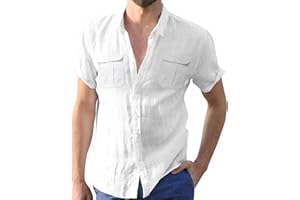 MOKBAY Chemise Homme en Coton et Lin Manches Courtes Ete Grande Taille Chemisette sans Repassage avec Poche