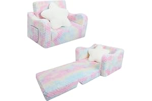 decalsweet Sofás Plegables para Niños Sillón con Almohada Estelar 2 en 1, Sillón Infantil Cómoda Estable con Bolsillo de Tela, Sofá Cama Asiento para Bebé para Dormitorio Salón,Textura Rosa