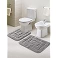 Saral Home Cotton Anti Slip Bathmat Set with Contour | Washable, Non-Slip & Quick-Drying Mats for Home/Kitchen/Office | Soft & Super Absorbent Mats for Shower (Grey, 45x60 cm & 45x50 cm)