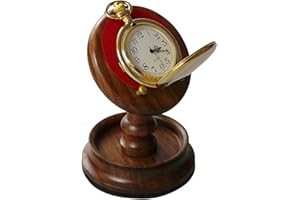THE LUXURY VAULT Wooden Pocket Watch Stand Wood Holder Hanger Hand Walnut and Brass Desk Top Display