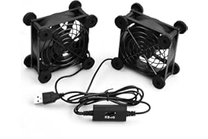 FANGEHONG 2 Pcs USB 5V PC Cooling Fan 80mm, 2 In 1 USB Computer Fan, Dual Ball Bearing Fan, 8CM Quiet Case Fan, Brushless Fan 2600RPM 32CFM with L/M/H 3 Adjustable Speed, for Router PC CPU TV Box