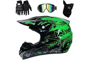 KHBTFNB Intégral Casque Motocross Ensemble, avec Lunettes Gants Masque, Jeunesse Enfant Hors Route Moto Casque Équipement de Protection, Downhill Enduro VTT MTB BMX Quad Dirt Bike Casque