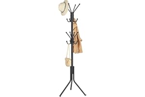SONGMICS Coat Rack, Metal Coat Tree, Freestanding Organizer for Clothes, Bags, Hats, 175 cm Tall, 16 Hooks, for Entryway, Living Room, Bedroom, Ink Black RCR081BH01
