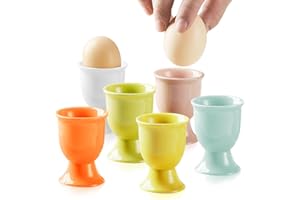EEPLUYTY Confezione da 6 portauova in Ceramica Colorata, portauova in Ceramica, portauovo per Colazione, Rotondo con Base, Set di 6 portauovo, 6 Colori per mescolare e combinare, portauovo per Cena