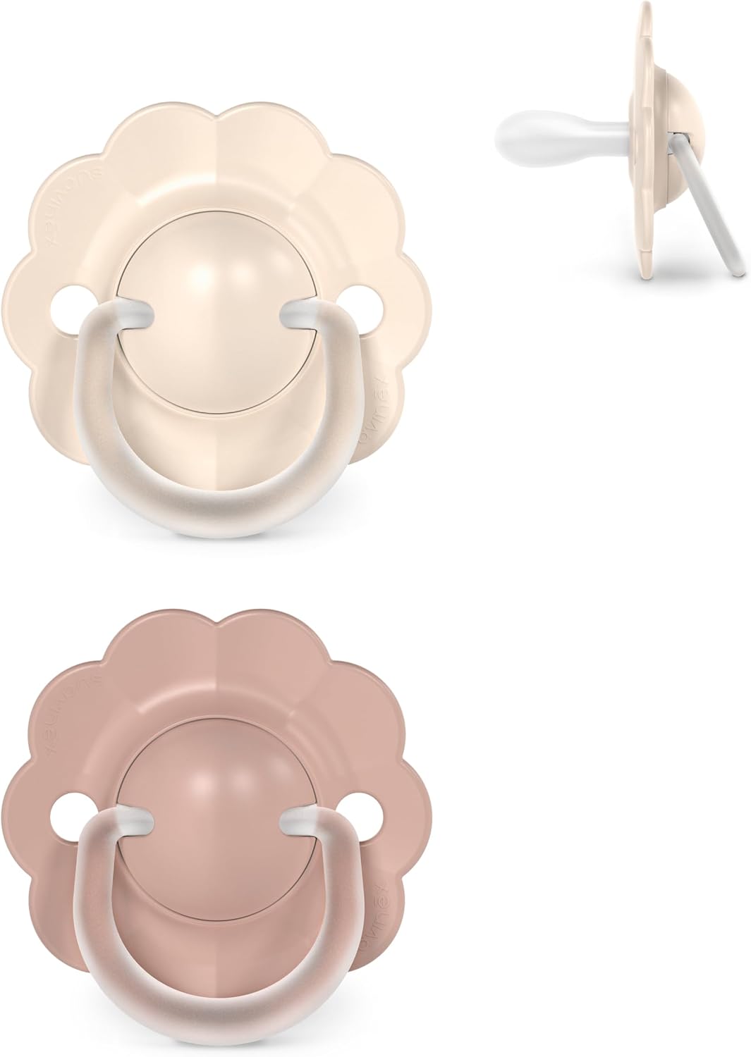 Suavinex, Pack 2 Chupetes Bebés 0/6 Meses y Recién Nacidos, con Tetina Fisiológica de Silicona SX Pro, Simétrica, Plana y Flexible, Respeta el Desarrollo Bucodental, con Anilla, Wonder Beige + Rosa