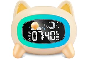 Uplayteck Réveils Lumineux pour Enfants, Réveils pour Enfants avec 5 Veilleuses, 4 Niveaux de Lumière Réglables et 7 Musiques de Sommeil, Réveil Rechargeable avec Fonction Snooze pour Enfants