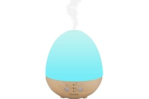 BEPER P205DIF001 Difusor de Aceites Esenciales, Difusor de Aroma, 5 W, Tecnología Ultrasónica, Luz LED de 7 Colores, Modo Continuo, Temporizador Seleccionable, Efecto Madera/Blanco