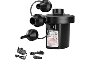 Active 100 Portable Electric Air Pump - Quick Inflate & Deflate, 3 Nozzles, 50W AC/DC (110-240V/12V) - Durable with Overheat Protection - Perfect for Airbed, Pools, and Outdoor Use (Black)