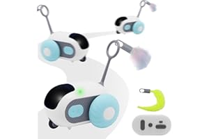 KUIRUNRX Jouet Chat Interactif, Jouet Interactif pour Chat avec Télécommande, 2 Modes Jouet Rechargeable USB avec Télécommande Rotation Automatique et Plume Rechange pour Animal Domestique(Bleu)