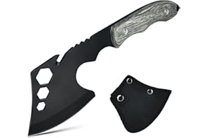 Aicharynic Siekiera survivalowa i kempingowa – topór do aktywności na świeżym powietrzu, mały topór ręczny na kemping, survival, polowanie, trekking, do ogrodu – z kieszenią na głowę, drewniany uchwyt